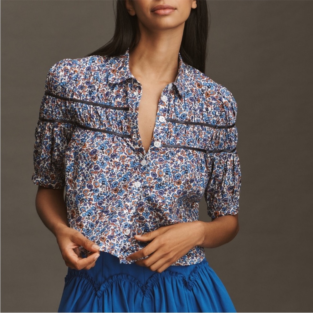 NWT The Leandra Shirred Yoke Blouse by Maeve